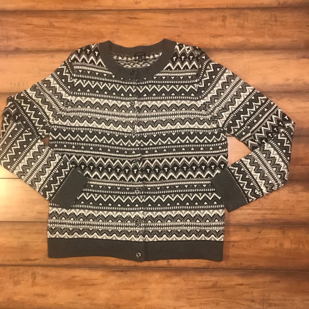 Talbots Gray & White Patterned Cardigan
